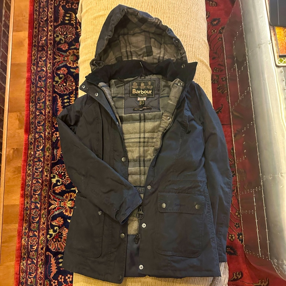 Barbour Navy Utility Jacket with Plaid Lining